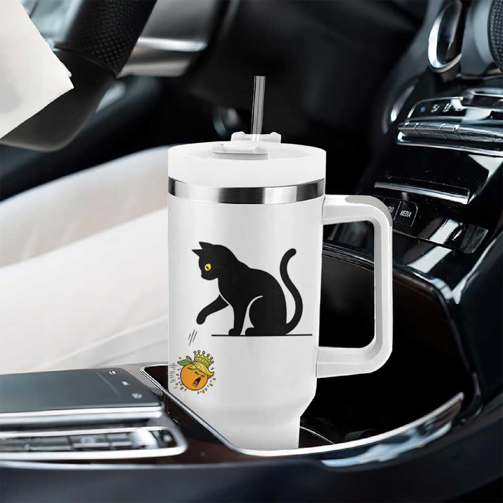 Funny No Kings Black Cat Tumbler With Handle Rebellious Cat Lover Gift
