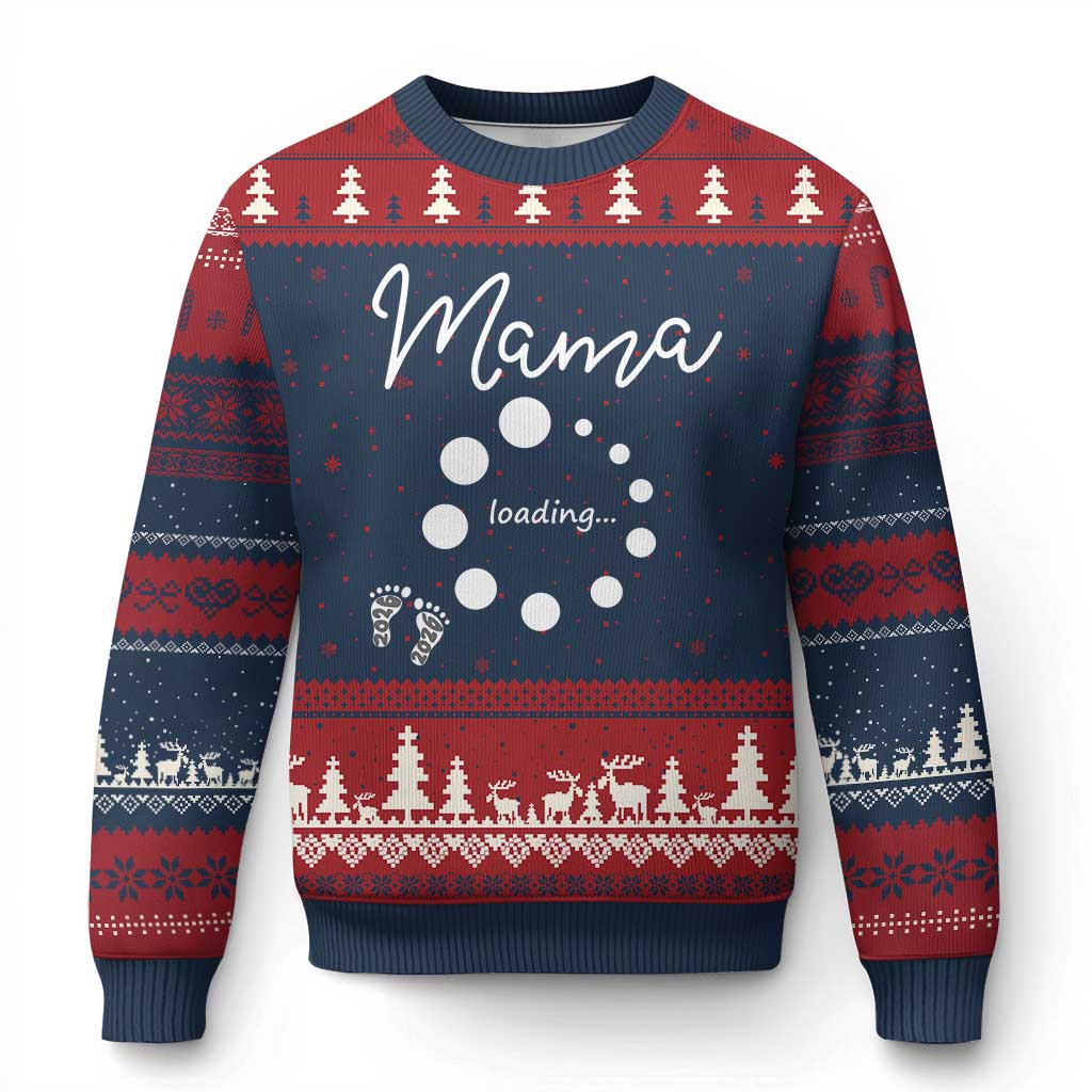 Mama Loading 2026 Ugly Christmas Sweater Pregnancy Announcement Mothers Day