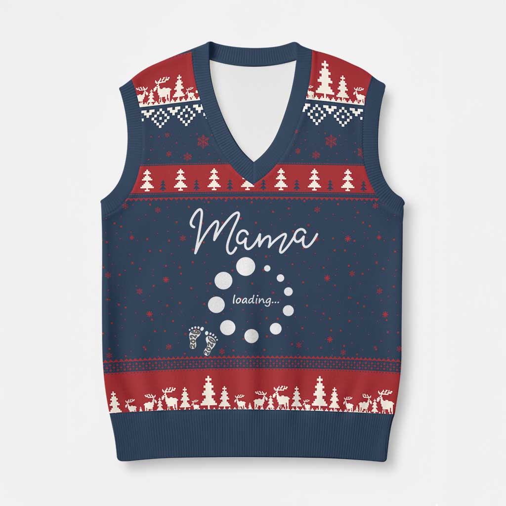 Mama Loading 2026 V-Neck Knit Sweater Vest Pregnancy Announcement Mothers Day