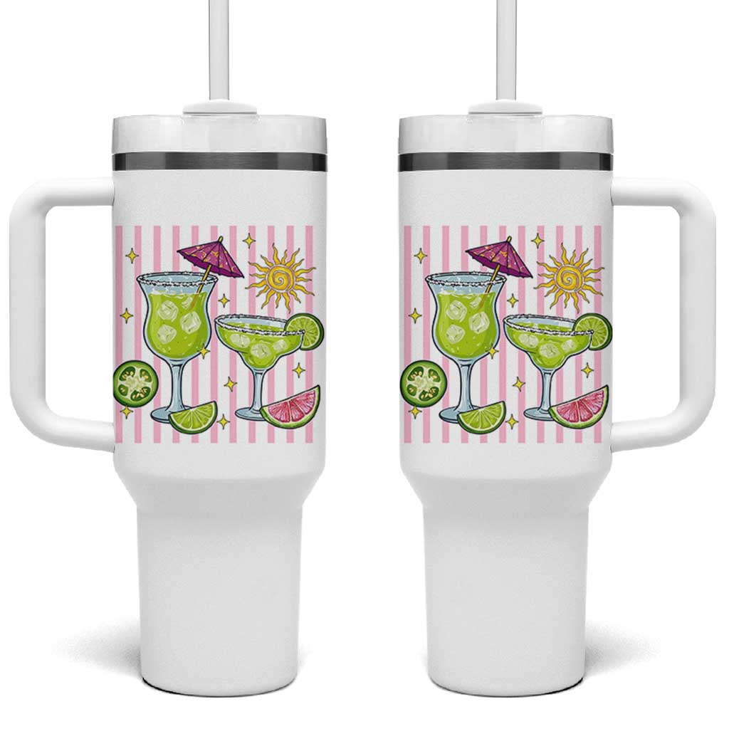 Tropical Margarita Summer Tumbler With Handle Beach Vacation Graphic