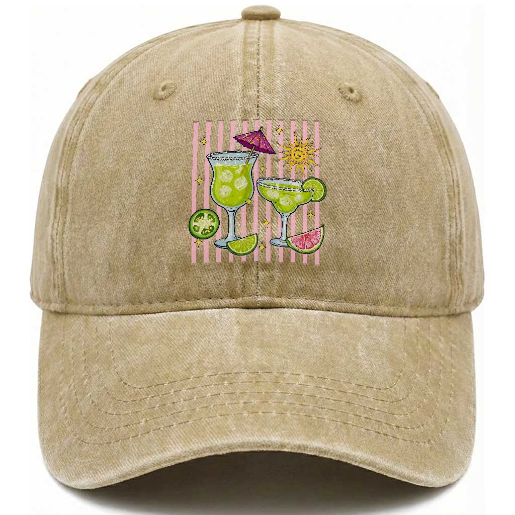 Tropical Margarita Summer Washed Cotton Baseball Cap Beach Vacation Graphic