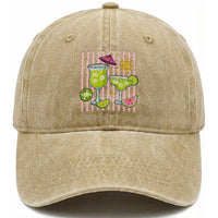 Tropical Margarita Summer Washed Cotton Baseball Cap Beach Vacation Graphic