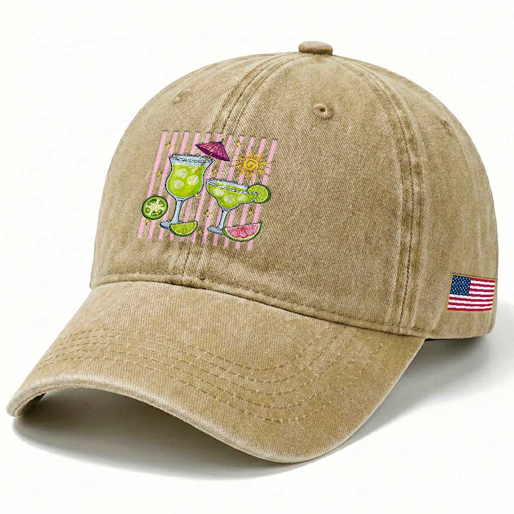 Tropical Margarita Summer Washed Cotton Baseball Cap Beach Vacation Graphic