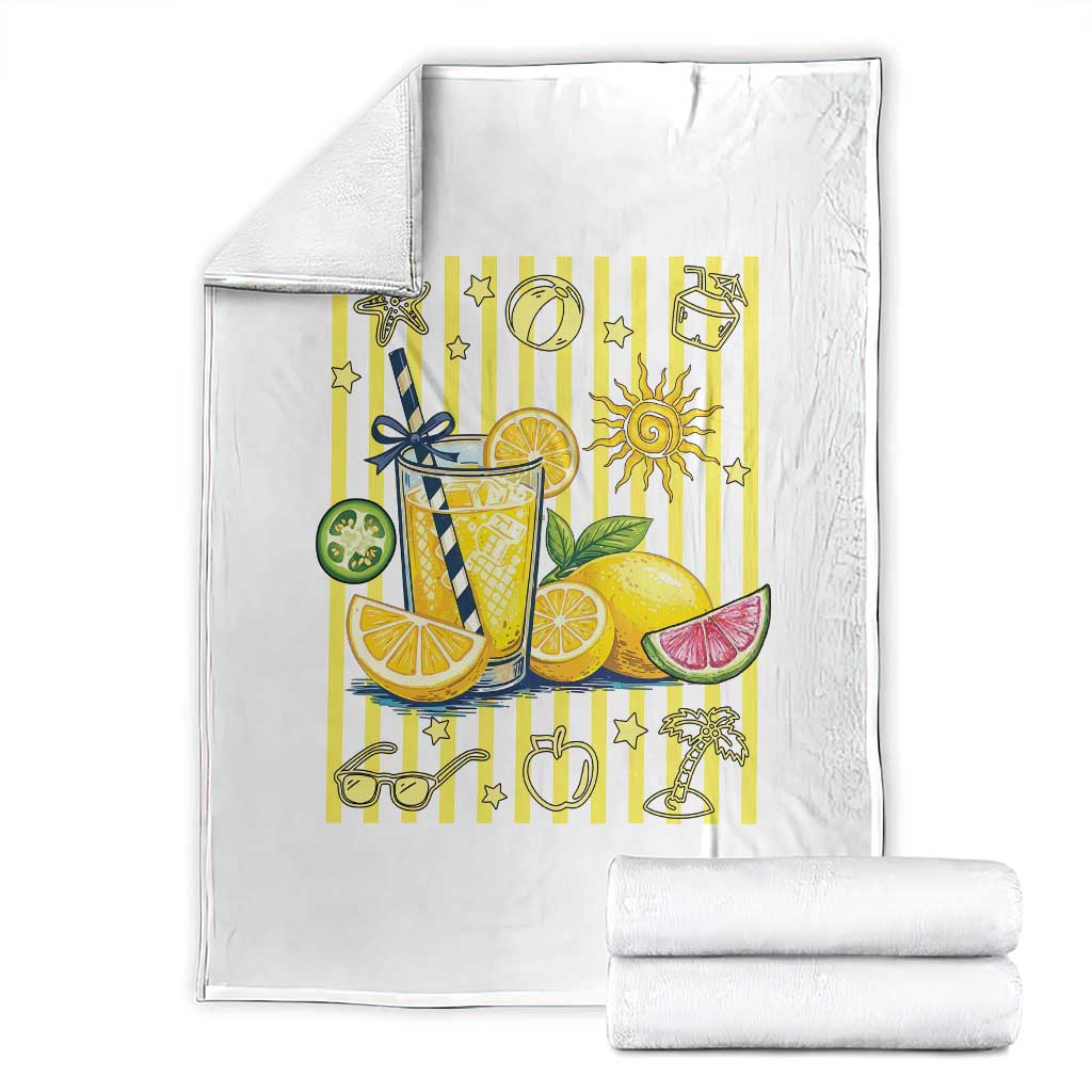 Striped Summer Lemonade Throw Blanket Preppy Brushstroke Aesthetic Graphic