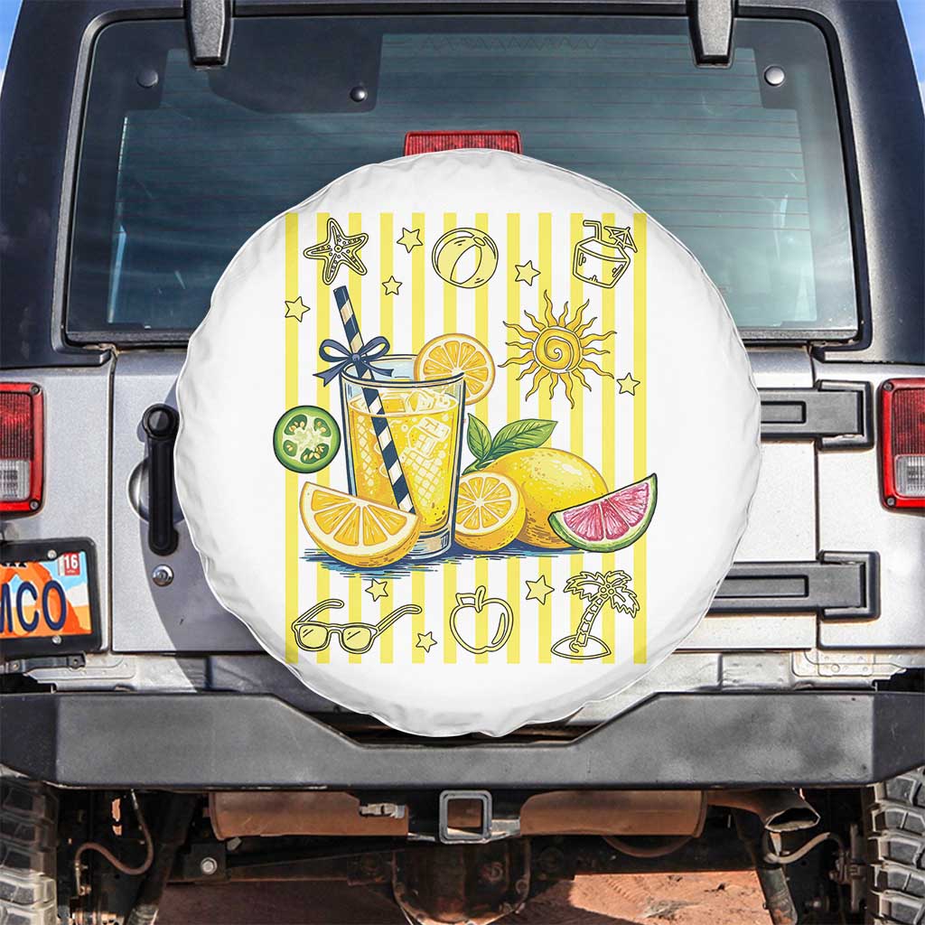 Striped Summer Lemonade Spare Tire Cover Preppy Brushstroke Aesthetic Graphic