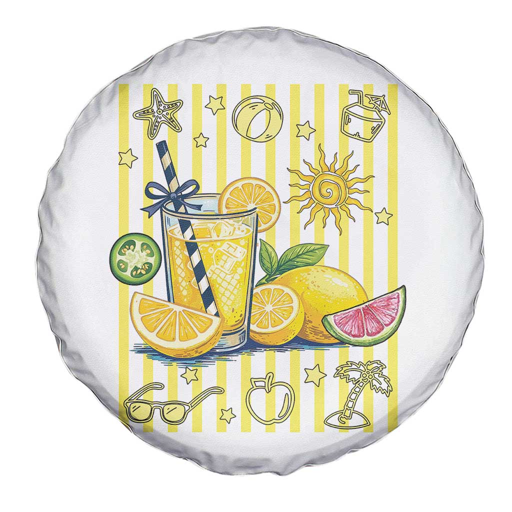 Striped Summer Lemonade Spare Tire Cover Preppy Brushstroke Aesthetic Graphic