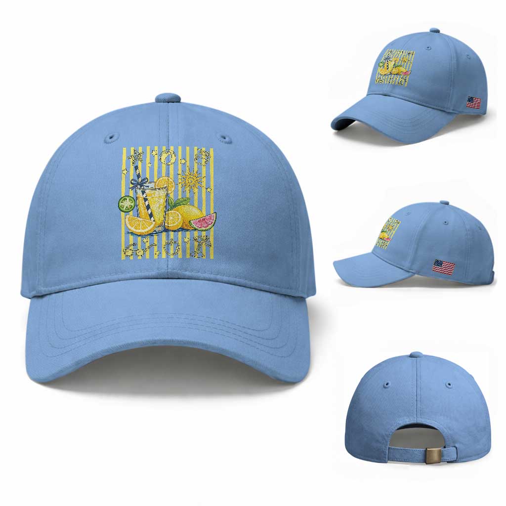 Striped Summer Lemonade Baseball Cap Preppy Brushstroke Aesthetic Graphic