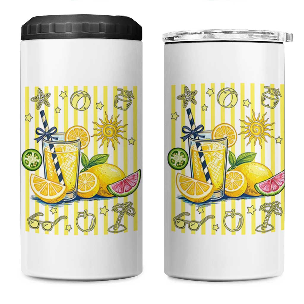 Striped Summer Lemonade 4 in 1 Can Cooler Tumbler Preppy Brushstroke Aesthetic Graphic