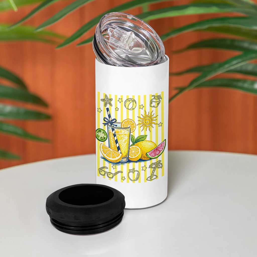Striped Summer Lemonade 4 in 1 Can Cooler Tumbler Preppy Brushstroke Aesthetic Graphic