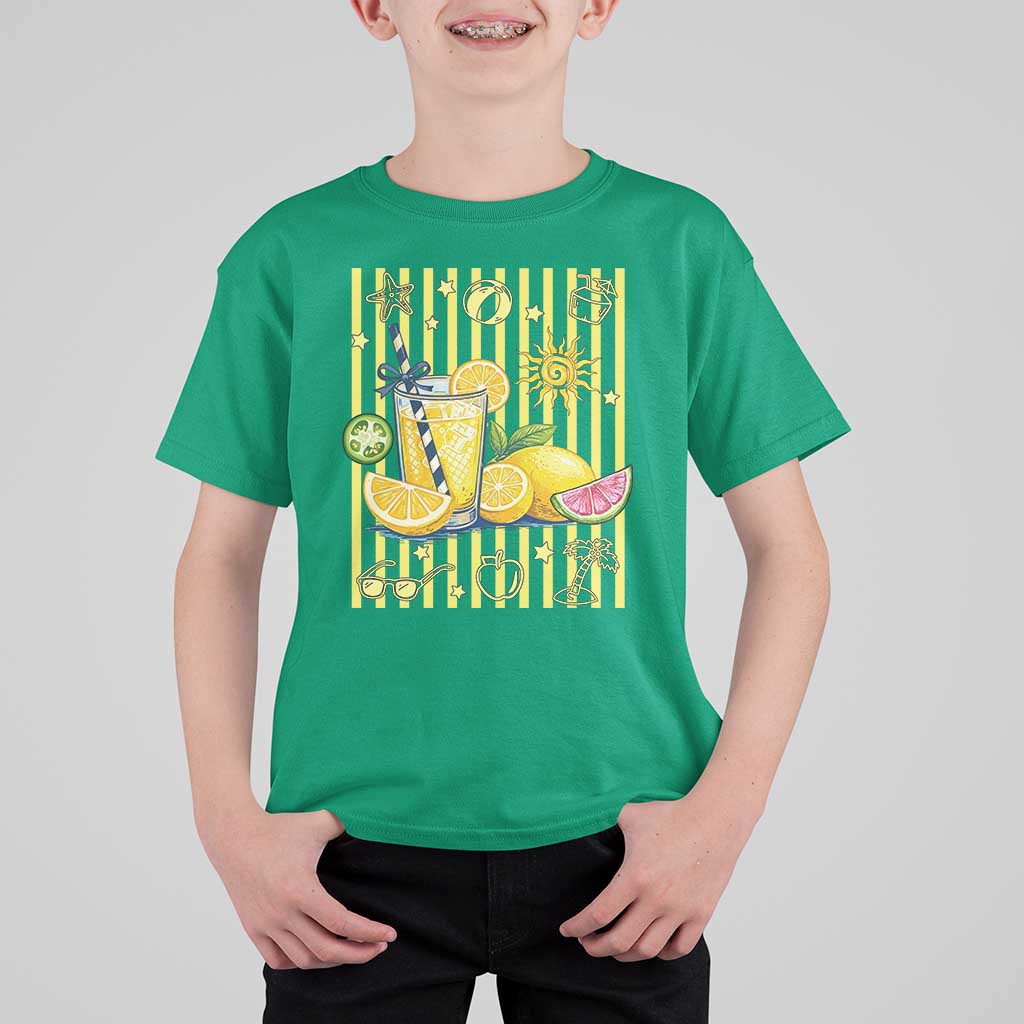 Striped Summer Lemonade T Shirt For Kid Preppy Brushstroke Aesthetic Graphic