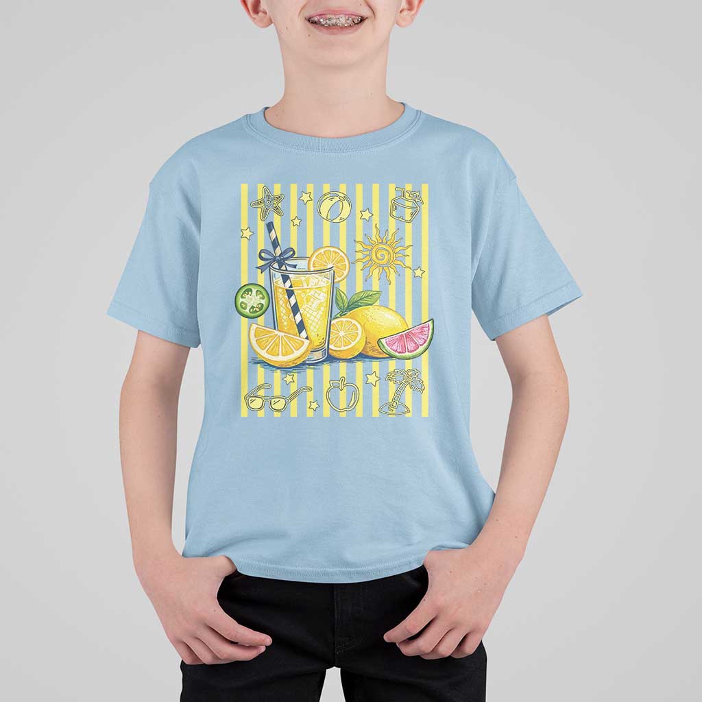 Striped Summer Lemonade T Shirt For Kid Preppy Brushstroke Aesthetic Graphic