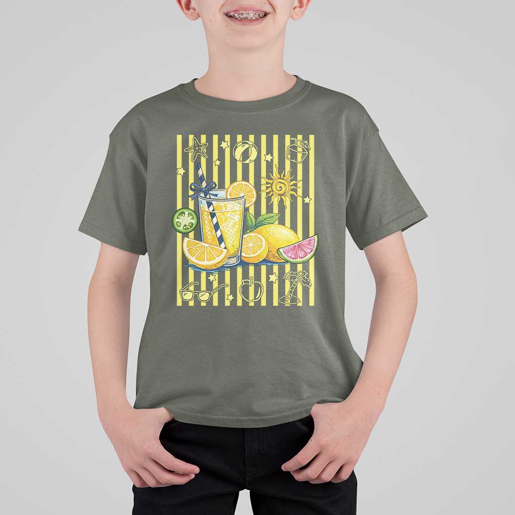 Striped Summer Lemonade T Shirt For Kid Preppy Brushstroke Aesthetic Graphic