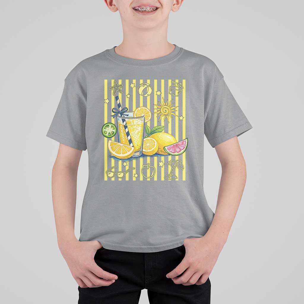 Striped Summer Lemonade T Shirt For Kid Preppy Brushstroke Aesthetic Graphic