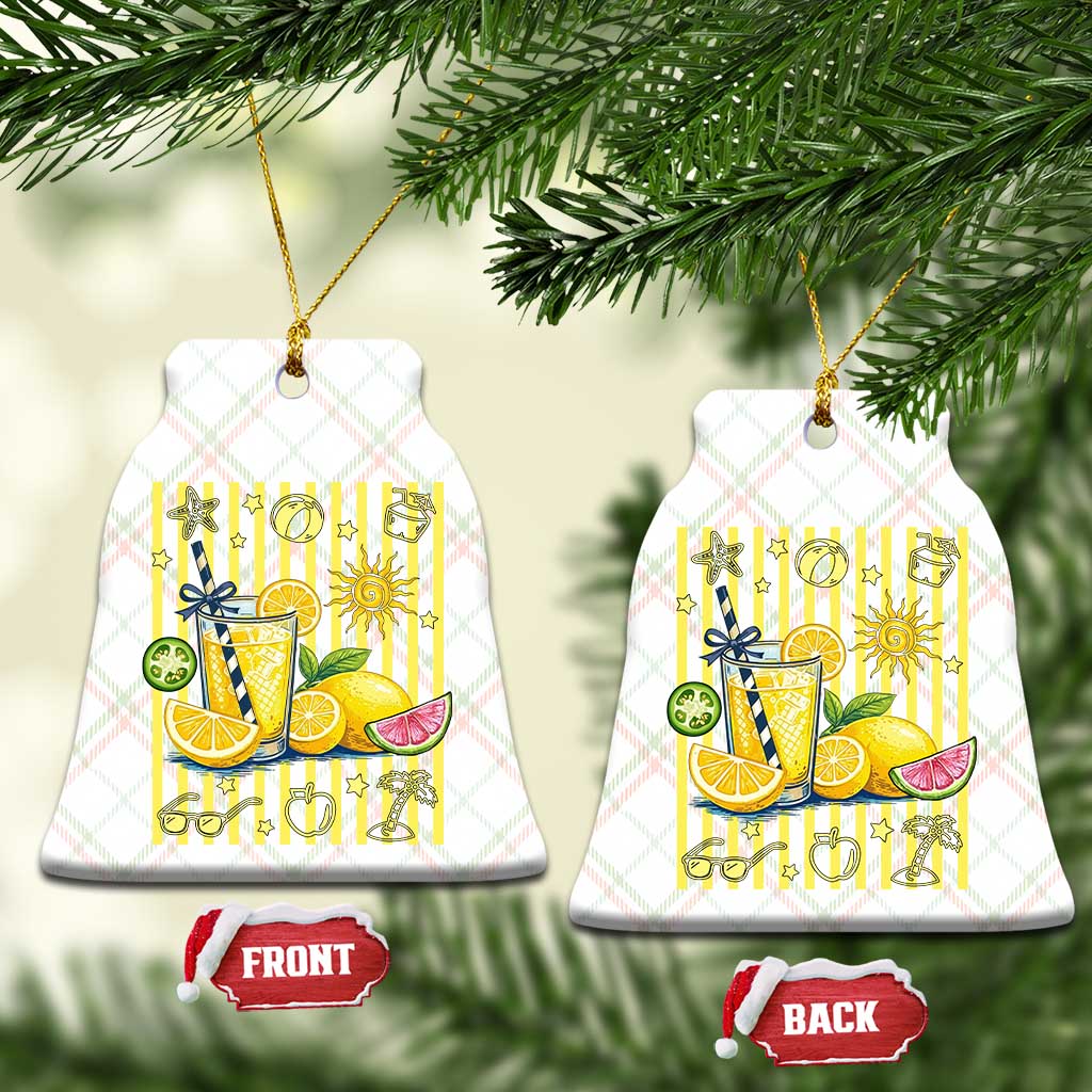 Striped Summer Lemonade Ceramic Ornament Preppy Brushstroke Aesthetic Graphic