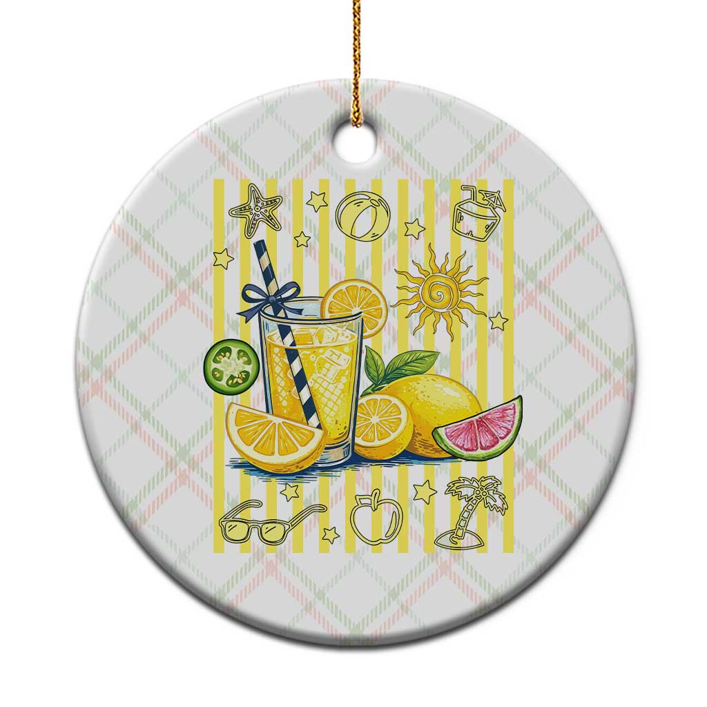 Striped Summer Lemonade Ceramic Ornament Preppy Brushstroke Aesthetic Graphic