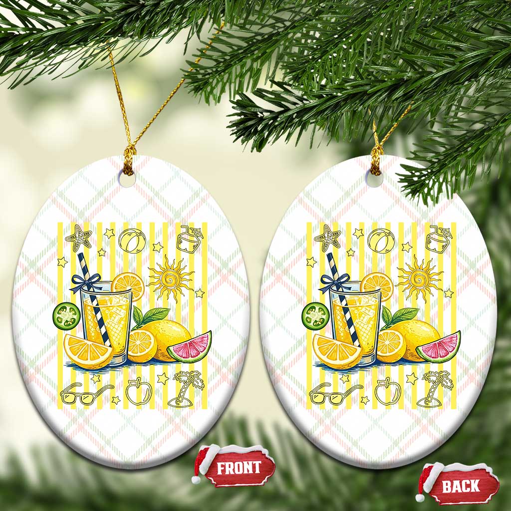 Striped Summer Lemonade Ceramic Ornament Preppy Brushstroke Aesthetic Graphic
