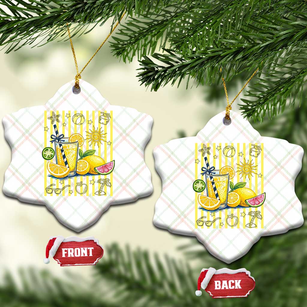 Striped Summer Lemonade Ceramic Ornament Preppy Brushstroke Aesthetic Graphic