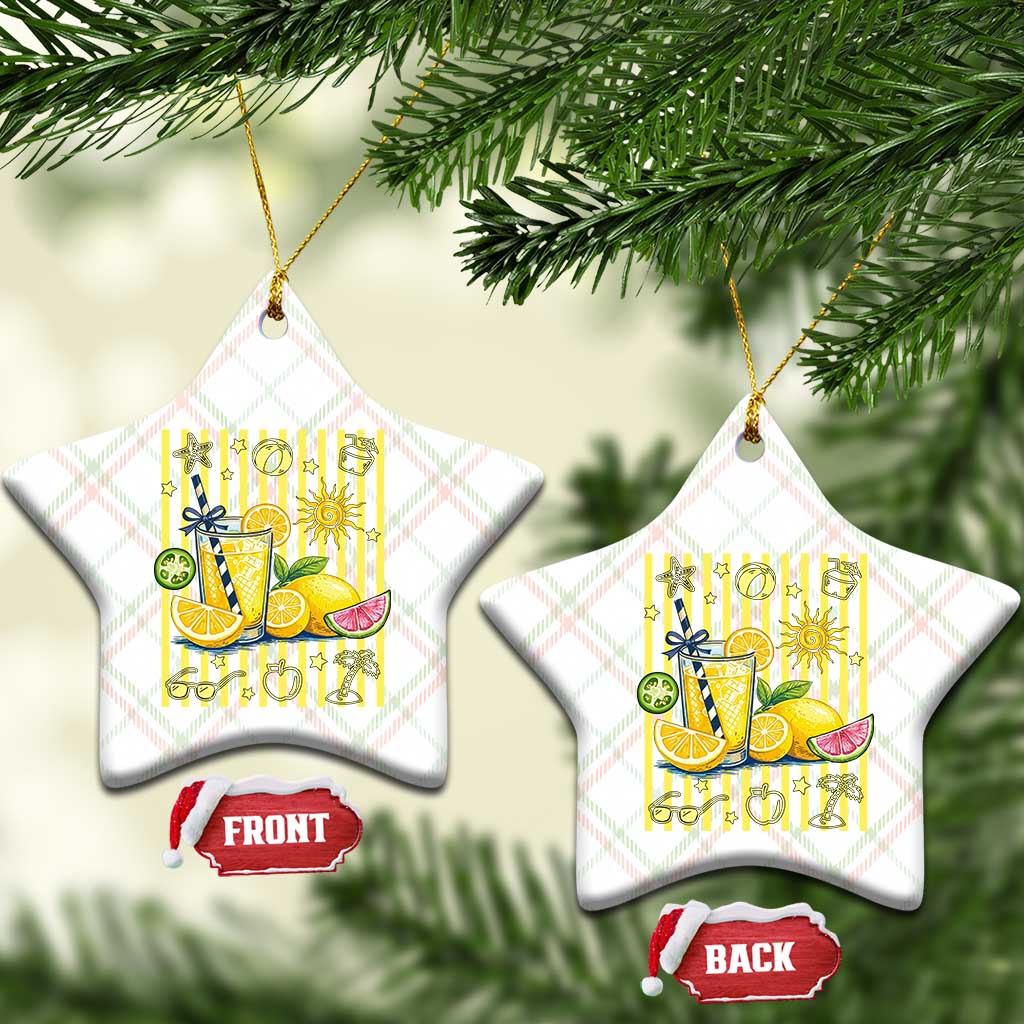 Striped Summer Lemonade Ceramic Ornament Preppy Brushstroke Aesthetic Graphic