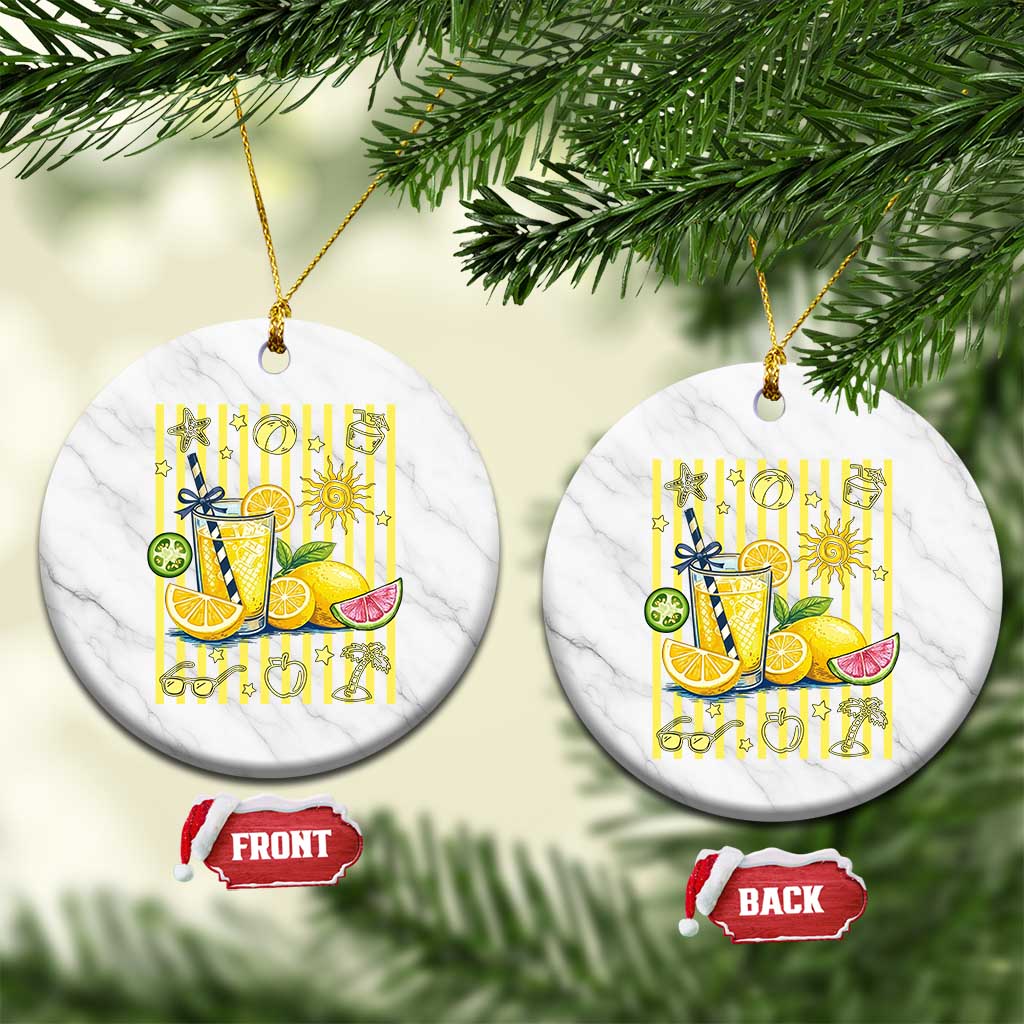 Striped Summer Lemonade Ceramic Ornament Preppy Brushstroke Aesthetic Graphic