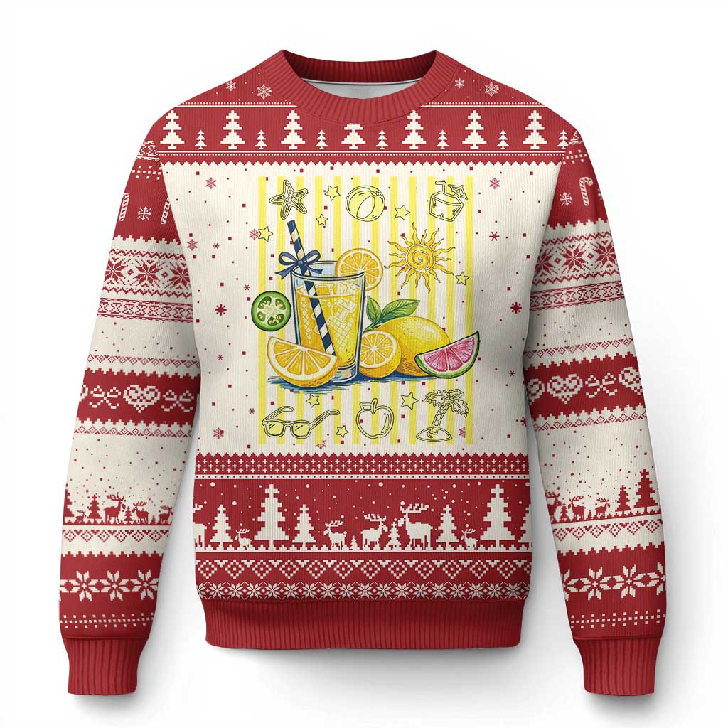 Striped Summer Lemonade Ugly Christmas Sweater Preppy Brushstroke Aesthetic Graphic