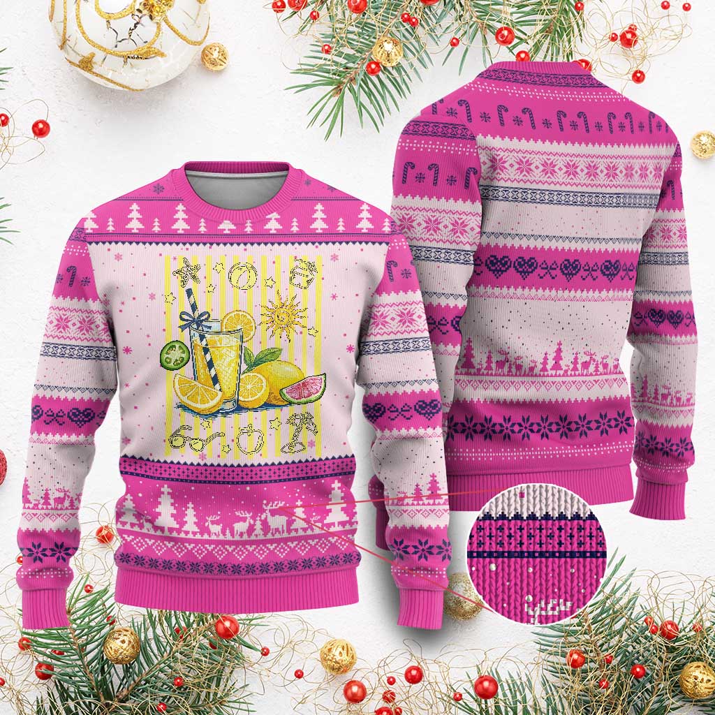 Striped Summer Lemonade Ugly Christmas Sweater Preppy Brushstroke Aesthetic Graphic