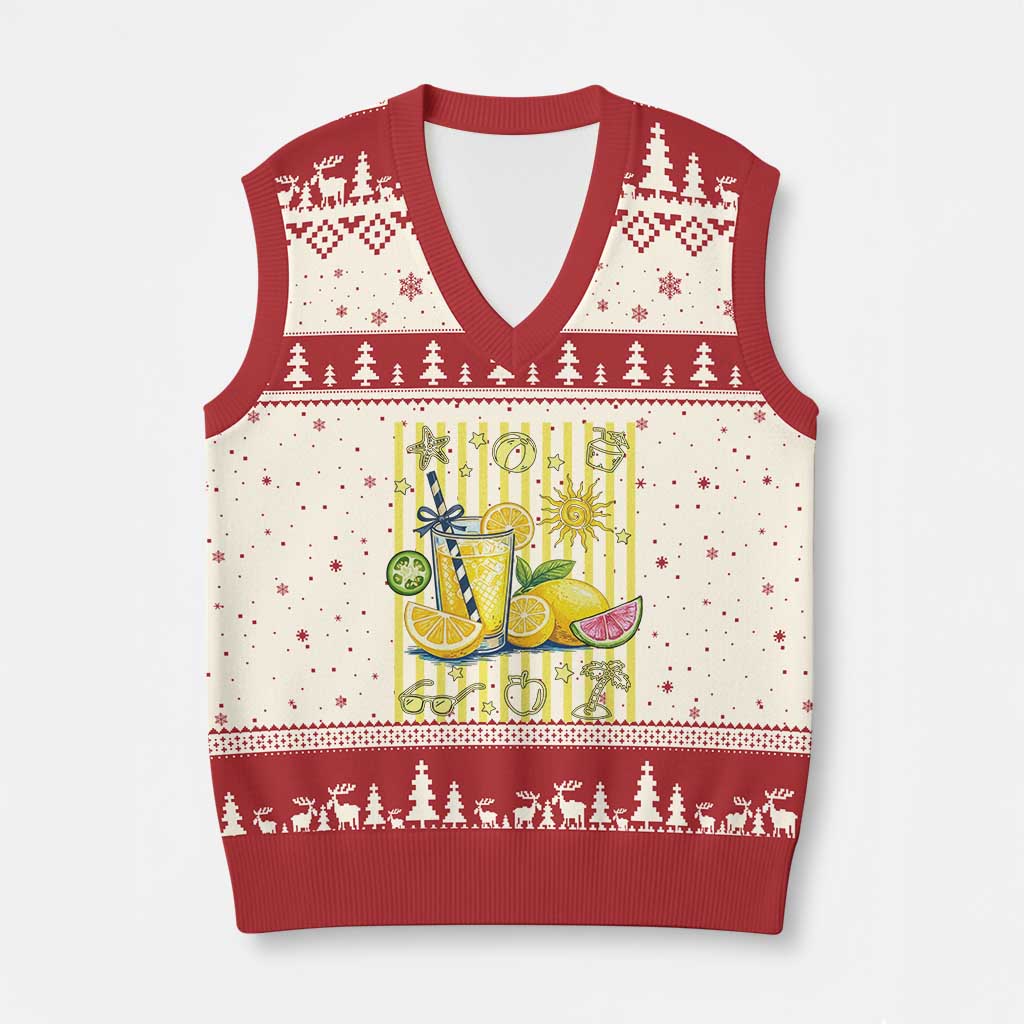 Striped Summer Lemonade V-Neck Knit Sweater Vest Preppy Brushstroke Aesthetic Graphic