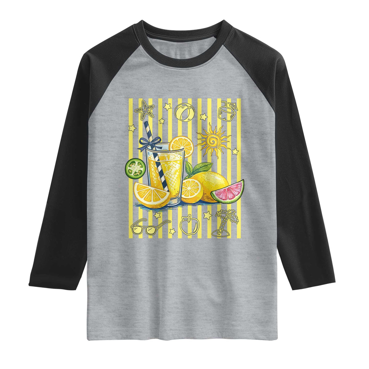 Striped Summer Lemonade Raglan Shirt Preppy Brushstroke Aesthetic Graphic