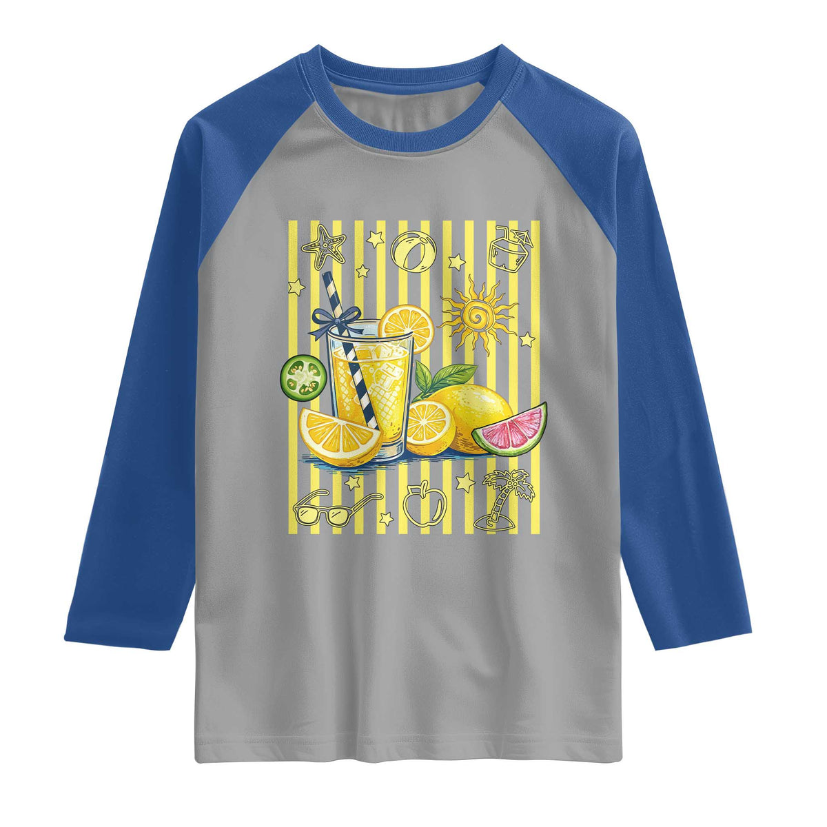 Striped Summer Lemonade Raglan Shirt Preppy Brushstroke Aesthetic Graphic