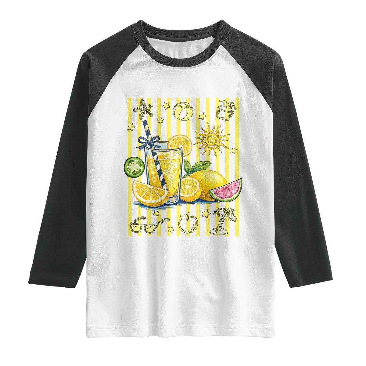 Striped Summer Lemonade Raglan Shirt Preppy Brushstroke Aesthetic Graphic