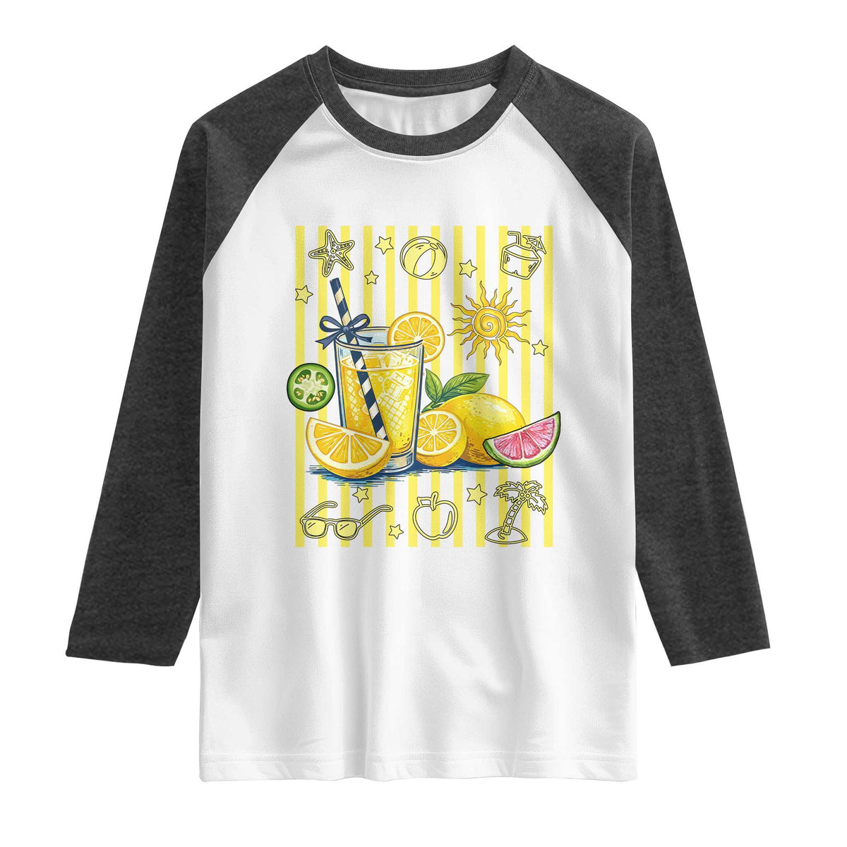 Striped Summer Lemonade Raglan Shirt Preppy Brushstroke Aesthetic Graphic