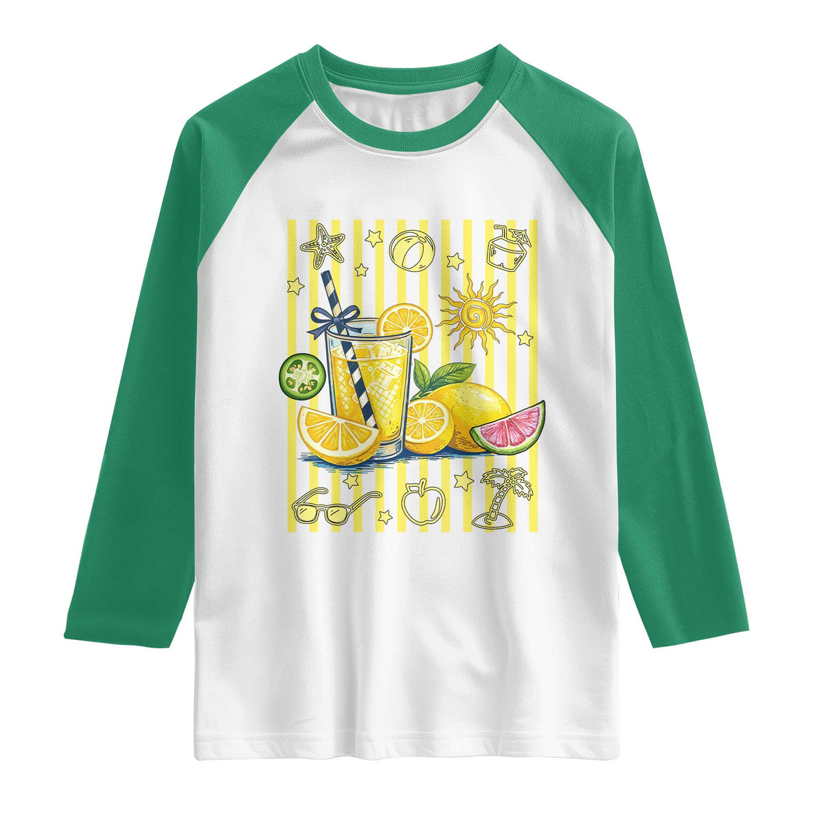 Striped Summer Lemonade Raglan Shirt Preppy Brushstroke Aesthetic Graphic