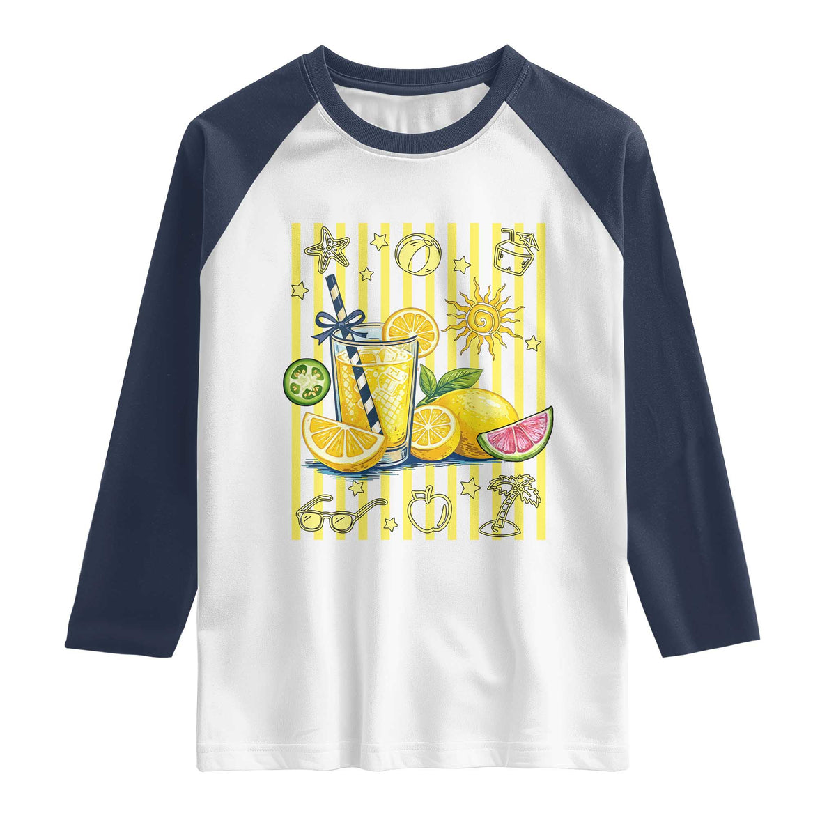 Striped Summer Lemonade Raglan Shirt Preppy Brushstroke Aesthetic Graphic