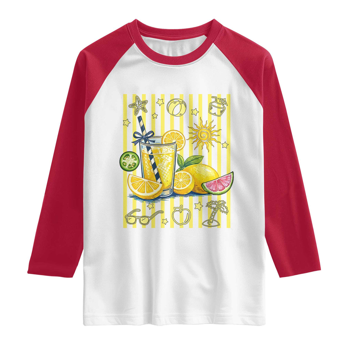 Striped Summer Lemonade Raglan Shirt Preppy Brushstroke Aesthetic Graphic