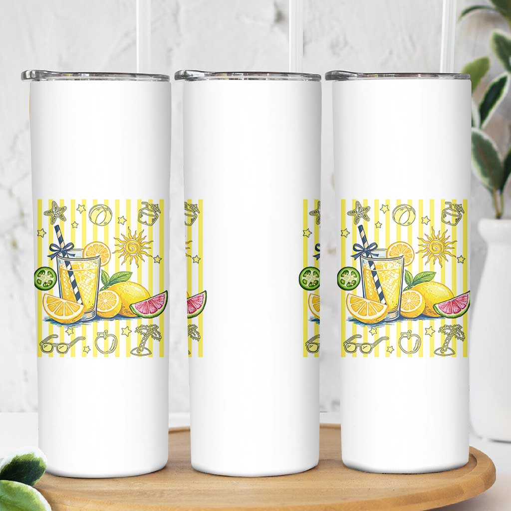 Striped Summer Lemonade Skinny Tumbler Preppy Brushstroke Aesthetic Graphic