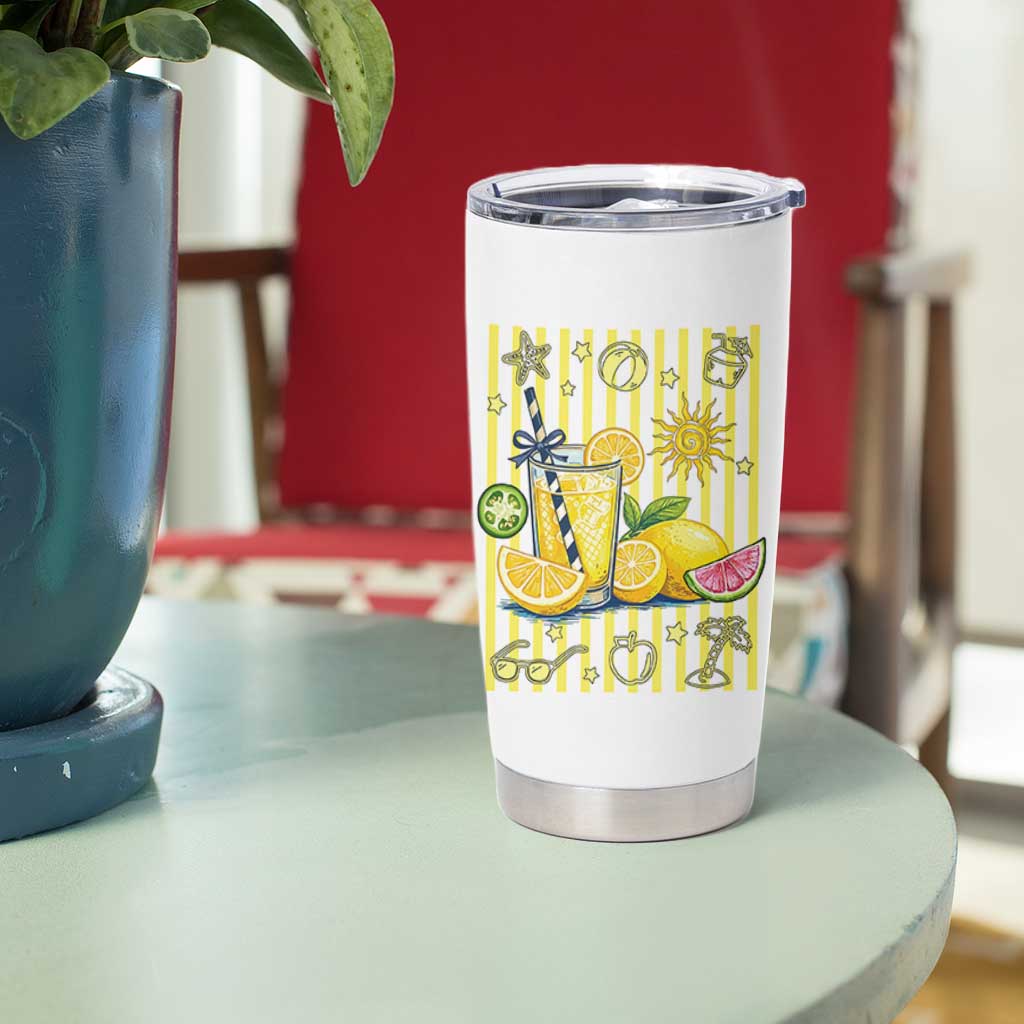 Striped Summer Lemonade Tumbler Cup Preppy Brushstroke Aesthetic Graphic