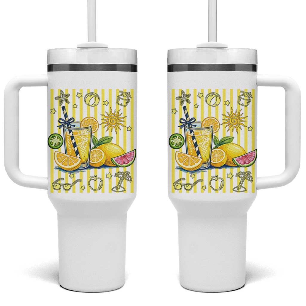 Striped Summer Lemonade Tumbler With Handle Preppy Brushstroke Aesthetic Graphic