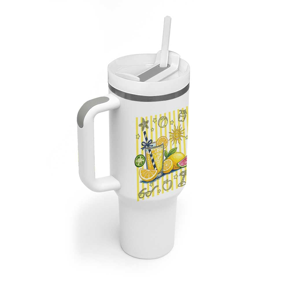 Striped Summer Lemonade Tumbler With Handle Preppy Brushstroke Aesthetic Graphic