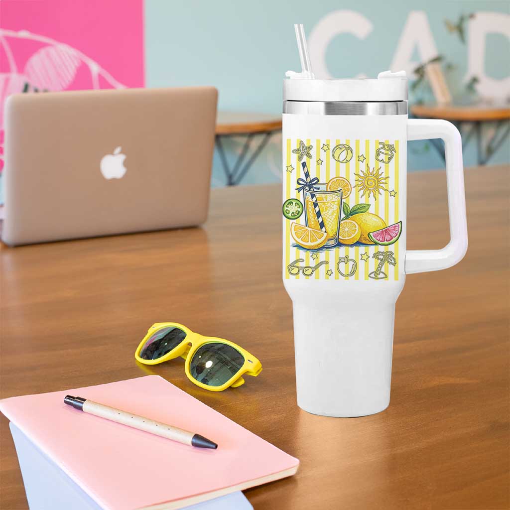 Striped Summer Lemonade Tumbler With Handle Preppy Brushstroke Aesthetic Graphic