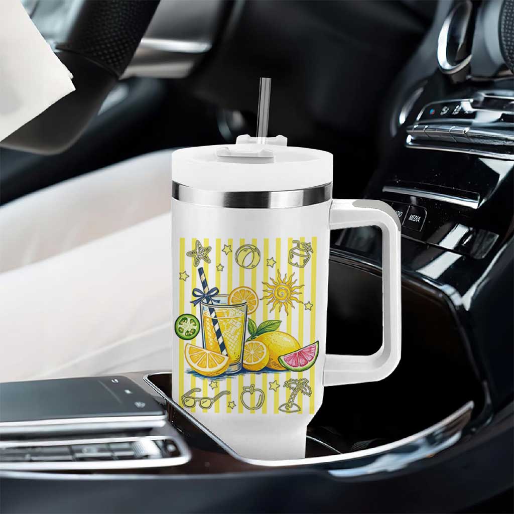 Striped Summer Lemonade Tumbler With Handle Preppy Brushstroke Aesthetic Graphic