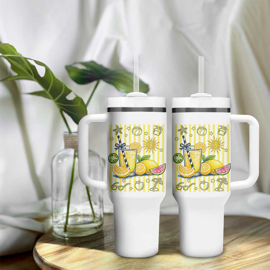 Striped Summer Lemonade Tumbler With Handle Preppy Brushstroke Aesthetic Graphic