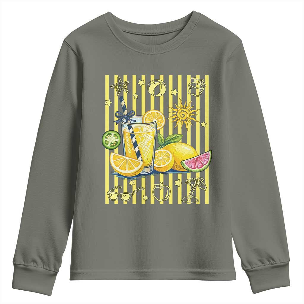 Striped Summer Lemonade Youth Sweatshirt Preppy Brushstroke Aesthetic Graphic