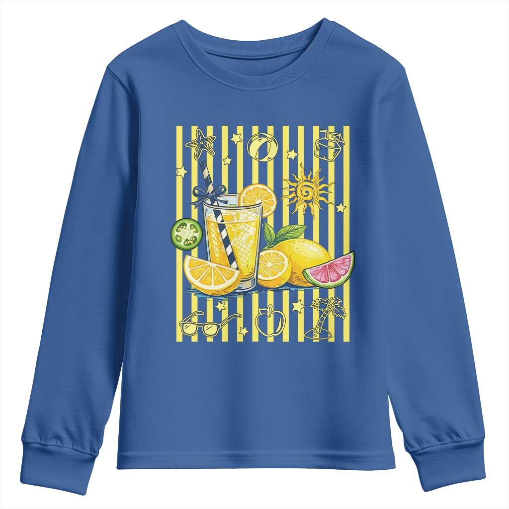 Striped Summer Lemonade Youth Sweatshirt Preppy Brushstroke Aesthetic Graphic