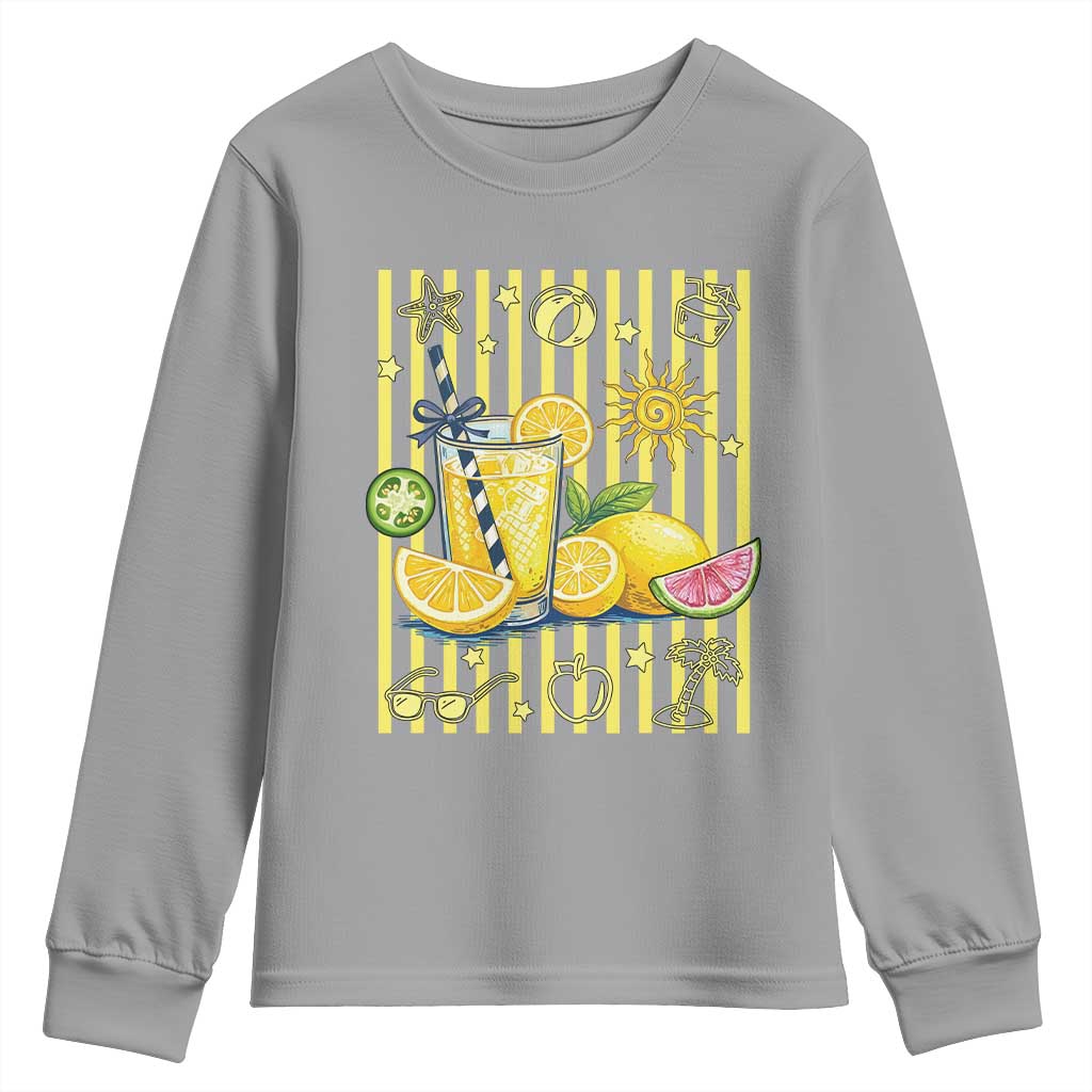 Striped Summer Lemonade Youth Sweatshirt Preppy Brushstroke Aesthetic Graphic