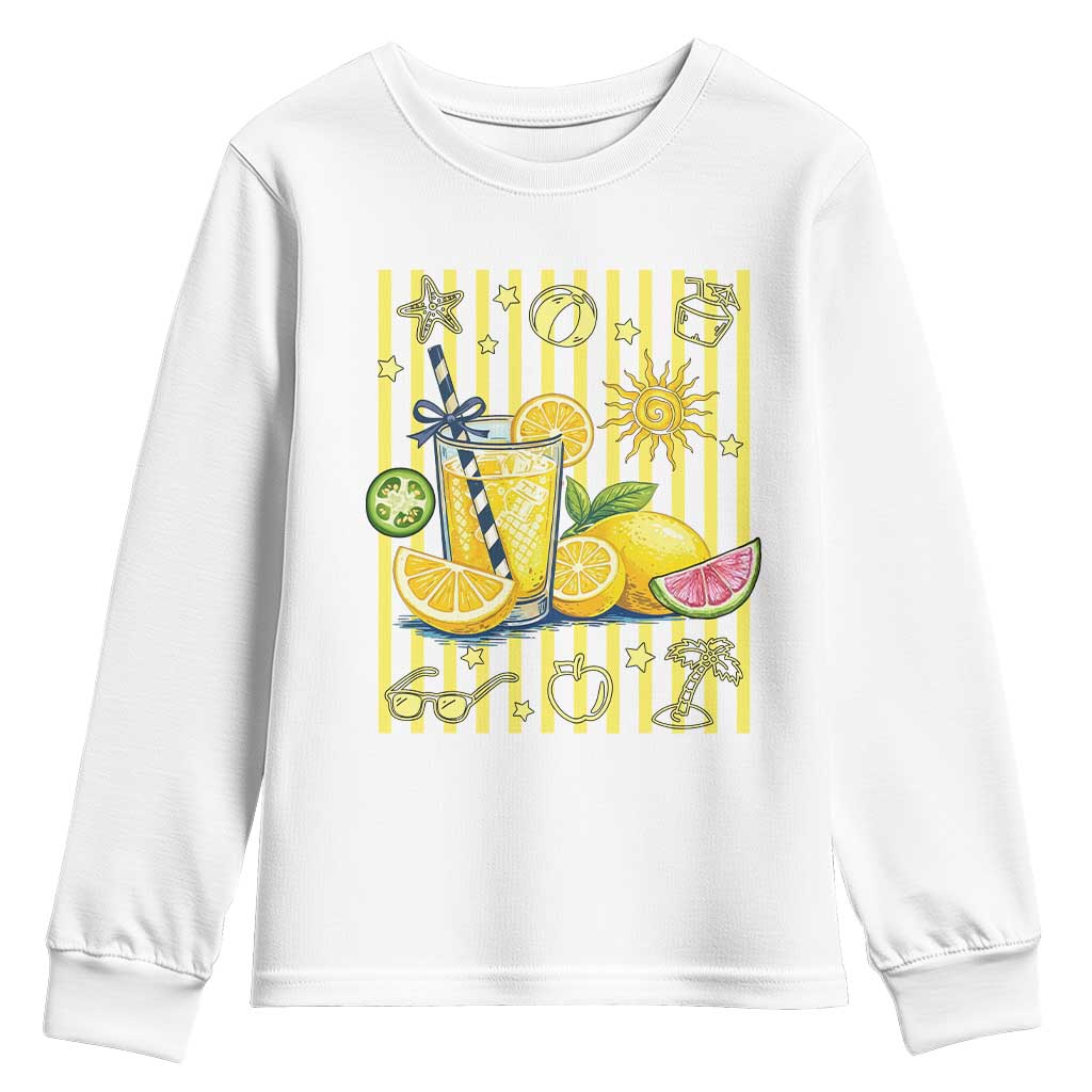 Striped Summer Lemonade Youth Sweatshirt Preppy Brushstroke Aesthetic Graphic