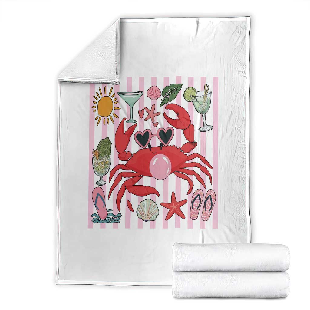 Funny Crab Tropical Summer Vacation Gift Throw Blanket Striped Summer Beach Vibes