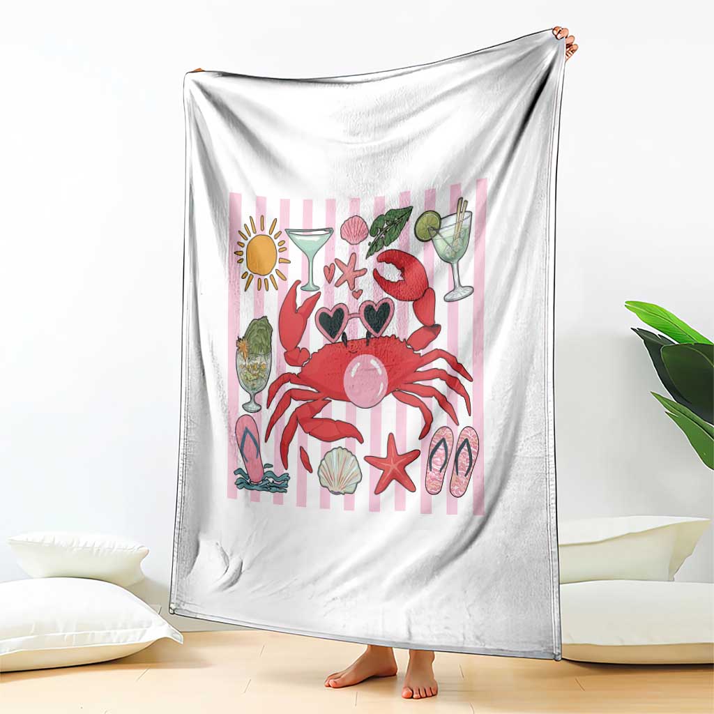 Funny Crab Tropical Summer Vacation Gift Throw Blanket Striped Summer Beach Vibes