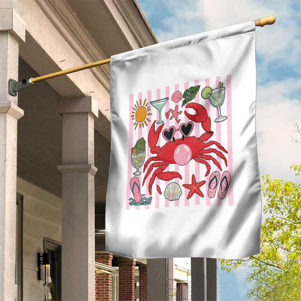 Funny Crab Tropical Summer Vacation Gift Garden Flag Striped Summer Beach Vibes
