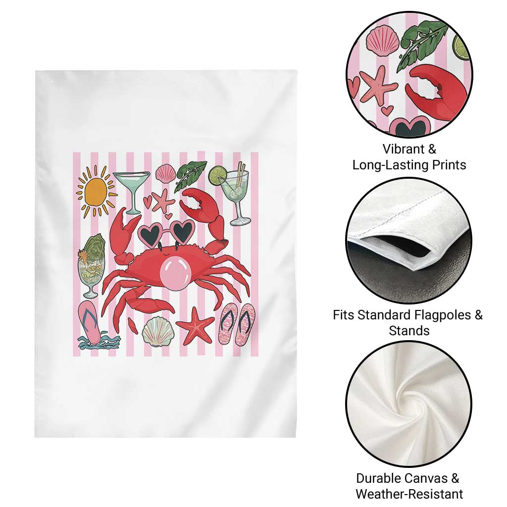 Funny Crab Tropical Summer Vacation Gift Garden Flag Striped Summer Beach Vibes