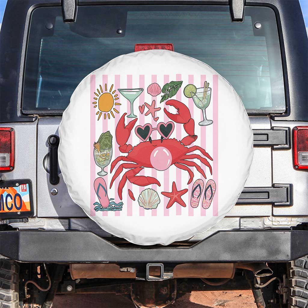 Funny Crab Tropical Summer Vacation Gift Spare Tire Cover Striped Summer Beach Vibes