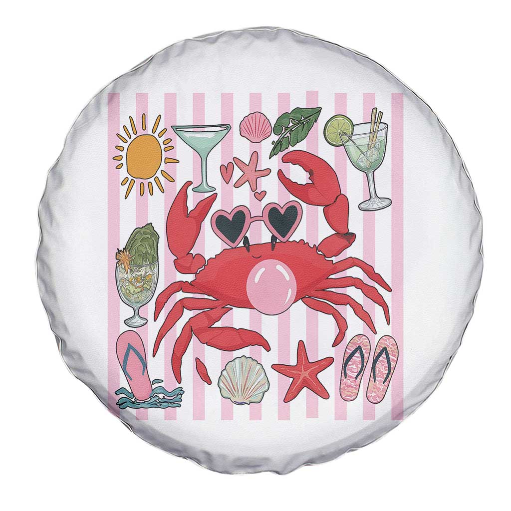 Funny Crab Tropical Summer Vacation Gift Spare Tire Cover Striped Summer Beach Vibes